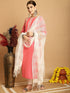 modern baby pink chanderi trendy designer top bottom dupatta set collection with baby pink taffeta va-384-5066 Back View