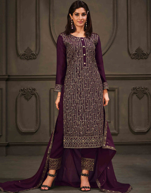 Wine Berry 2 Tone Cationic Georgette Pant Straight