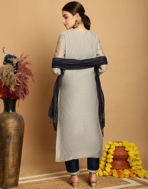 glamorous grey black chanderi trendy designer top bottom dupatta set collection with mirage taffeta va-384-5068 Close-up View