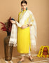 contemporary yellow chanderi trendy designer top bottom dupatta set collection with white taffeta va-384-5069 Back View