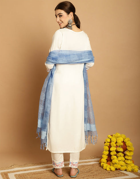 sleek cream white rayon trendy designer top bottom dupatta set collection with cream white rayon va-384-5076 Close-up View