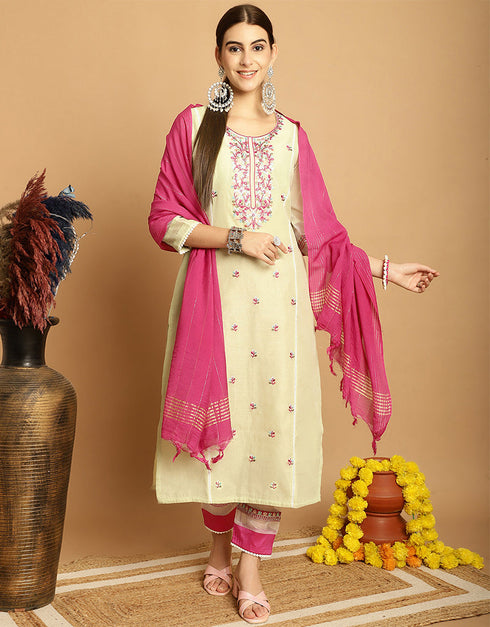 sophisticated light pista chanderi trendy designer top bottom dupatta set collection with pink swan taffeta va-384-5078 Front View