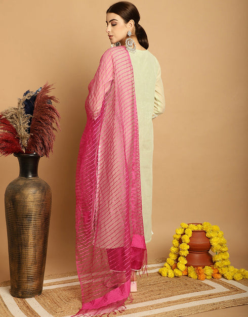 glamorous light pista chanderi trendy designer top bottom dupatta set collection with pink taffeta va-384-5079 Close-up View