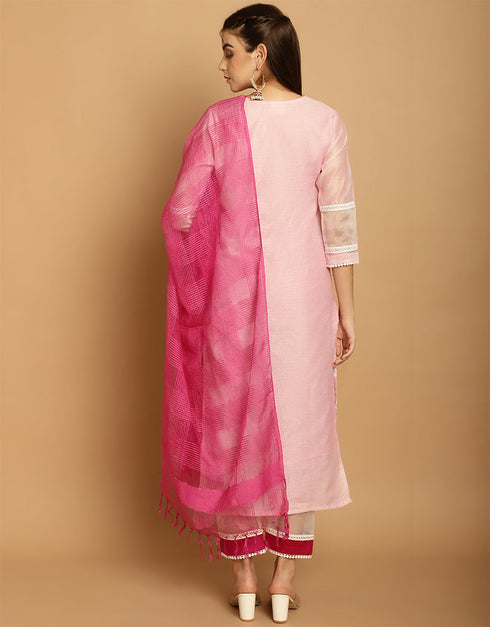contemporary light baby pink chanderi trendy designer top bottom dupatta set collection with light baby pink taffeta va-384-5080 Close-up View