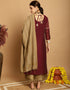 classy maroon chanderi trendy designer top bottom dupatta set collection with coffee taffeta va-384-5081 Close-up View