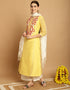 stylish yellow chanderi trendy designer top bottom dupatta set collection with spanish white taffeta va-384-5082 Back View