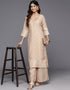 chic tan poly chanderi top bottom set with tan polyester va-385-5084 Front View