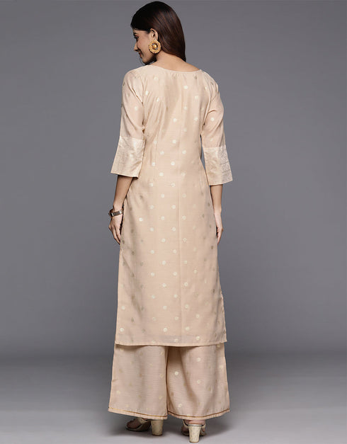 chic tan poly chanderi top bottom set with tan polyester va-385-5084 Side View