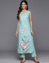 trendy blue cotton blend top bottom set with blue cotton blend va-385-5085 Front View