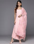 elegant pink poly crepe top bottom dupatta set with pink poly crepe va-385-5086 Front View