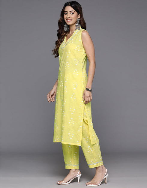 fashionable yellow pure cotton top bottom set with yellow pure cotton va-385-5087 Back View