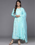 modern blue cotton top & dupatta set with na na va-385-5089 Close-up View