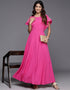 trendy solid polyester trendy designer party wear readymade long kurti collection with pink va-385-5092 Front View
