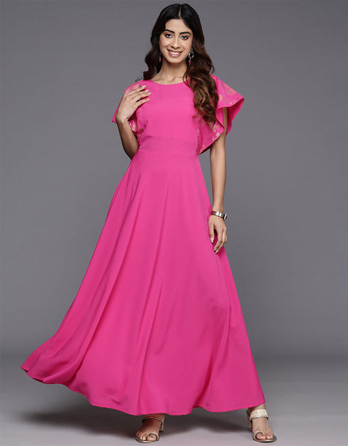 trendy solid polyester trendy designer party wear readymade long kurti collection with pink va-385-5092 Close-up View