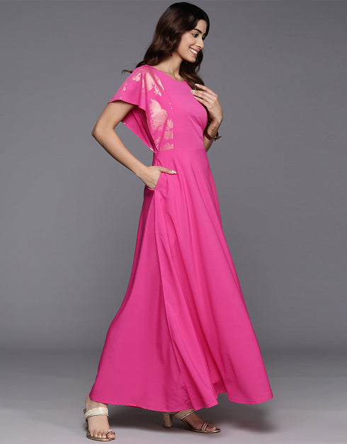 trendy solid polyester trendy designer party wear readymade long kurti collection with pink va-385-5092 Back View