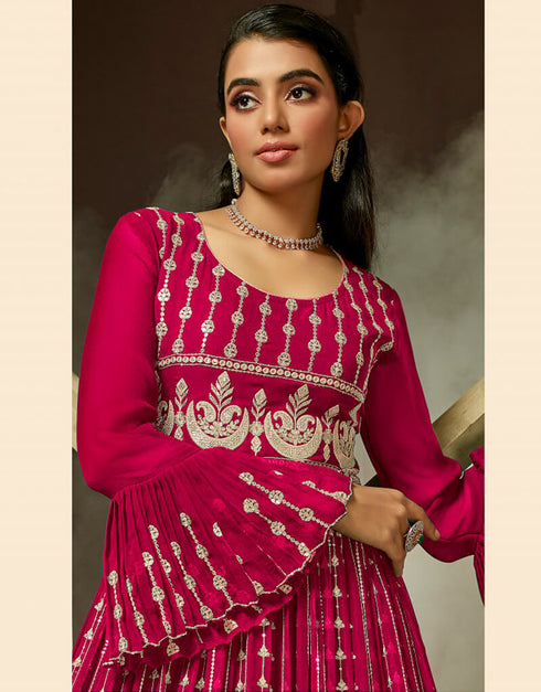 Red Wine Georgette Pant Anarkali Closure View