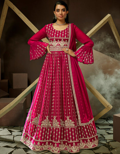 Red Wine Georgette Pant Anarkali