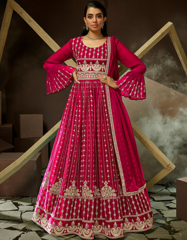 Red Wine Georgette Pant Anarkali