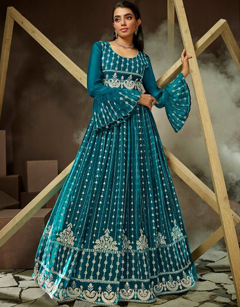 Sherpa Blue Georgette Pant Anarkali