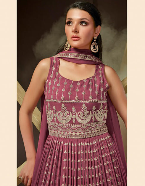 Light Maroon Georgette Pant Anarkali Closure View