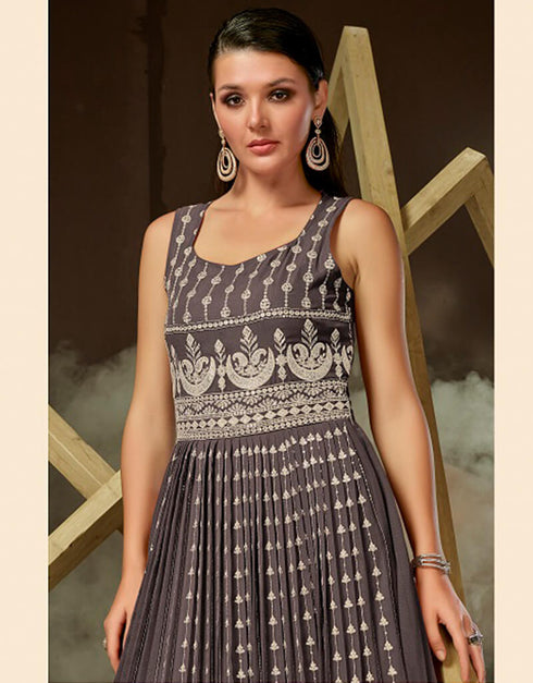 Taupe Georgette Pant Anarkali Closure View