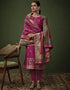 Heavy Designer Wedding Wear Salwar Suit Dark Raspberry Jacquard Silk Pant Straight Front View