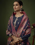 Heavy Designer Wedding Wear Salwar Suit Dark Blue Jacquard Silk Pant Straight Close-up View