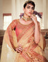 Peach Lehenga style Suits Handloom Silk Salwar Kameez in Heavy Embroidery, Stone & Lace Work Closure View