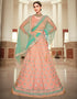 Pink Lehenga style Suits Handloom Silk Salwar Kameez in Heavy Embroidery, Stone & Lace Work Closure View Embroidery Back side View