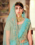 Turquoise Lehenga style Suits Soft Net With Inner Salwar Kameez in Heavy Embroidery, Stone & Lace Work Closure View Embroidery