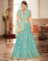 Turquoise Lehenga style Suits Soft Net With Inner Salwar Kameez in Heavy Embroidery, Stone & Lace Work