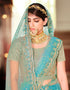 Turquoise Lehenga style Suits Soft Net With Inner Salwar Kameez in Heavy Embroidery, Stone & Lace Work Closure View Embroidery Back side View