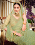Light Green Lehenga style Suits Soft Net With Inner Salwar Kameez in Heavy Embroidery, Stone & Lace Work Closure View Embroidery Back side View