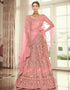 Dusty Pink Lehenga style Suits Soft Net With Inner Salwar Kameez in Heavy Embroidery, Stone & Lace Work Closure View Embroidery Back side View