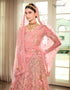 Dusty Pink Lehenga style Suits Soft Net With Inner Salwar Kameez in Heavy Embroidery, Stone & Lace Work Closure View