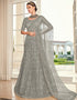Grey Lehenga style Suits Soft Net With Inner Salwar Kameez in Heavy Embroidery, Stone & Lace Work Closure View Embroidery Back side View