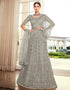 Grey Lehenga style Suits Soft Net With Inner Salwar Kameez in Heavy Embroidery, Stone & Lace Work