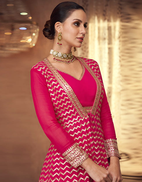 Pink Lehenga style Suit Semi-Stitched Suits Salwar Kameez in Heavy Embroidery, Sequins & Lace Work Closure View