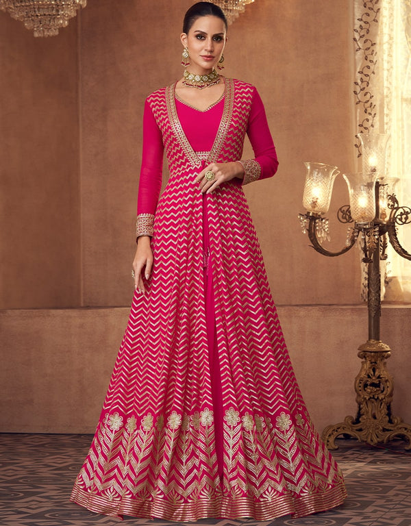 Pink Lehenga style Suit Semi-Stitched Suits Salwar Kameez in Heavy Embroidery, Sequins & Lace Work