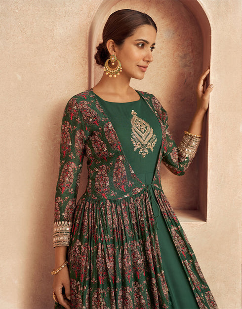 Green Anarkali style Salwar Suit Semi-Stitched Suits Salwar Kameez in Embroidery, HandWork & Lace Work Closure View