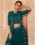 Teal Anarkali style Salwar Suit Semi-Stitched Suits Salwar Kameez in Embroidery, HandWork & Lace Work Closure View