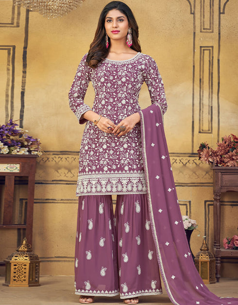 Dusty Pink Palazzo style Salwar Suit Designer Salwar Suit Salwar Kameez in Embroidery, Sequins & Lace Work