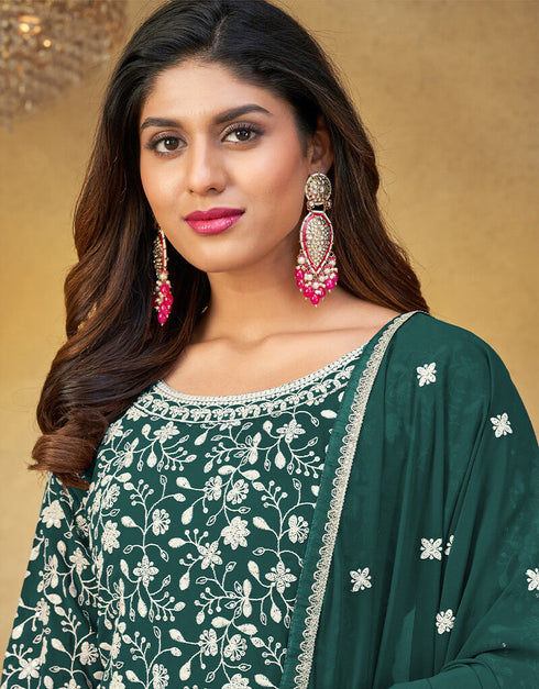 Green Palazzo style Salwar Suit Designer Salwar Suit Salwar Kameez in Embroidery, Sequins & Lace Work Closure View