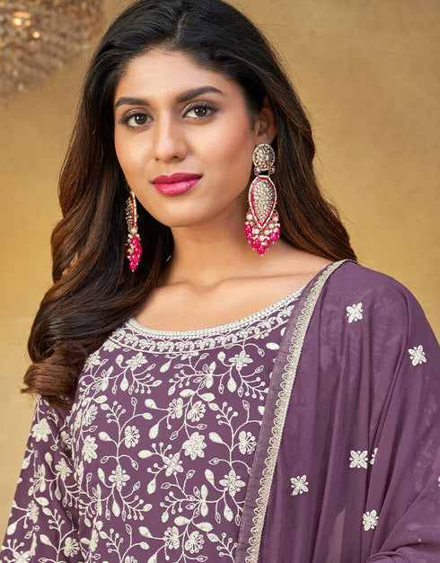 Dusty Purple Palazzo style Salwar Suit Designer Salwar Suit Salwar Kameez in Embroidery, Sequins & Lace Work Closure View