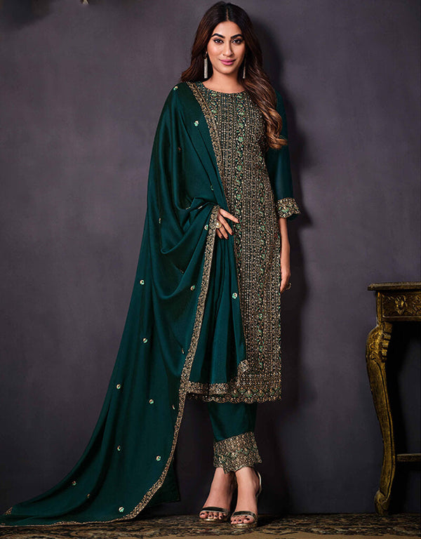 Bottle Green 2 Tone Catonic Georgette Pant Straight