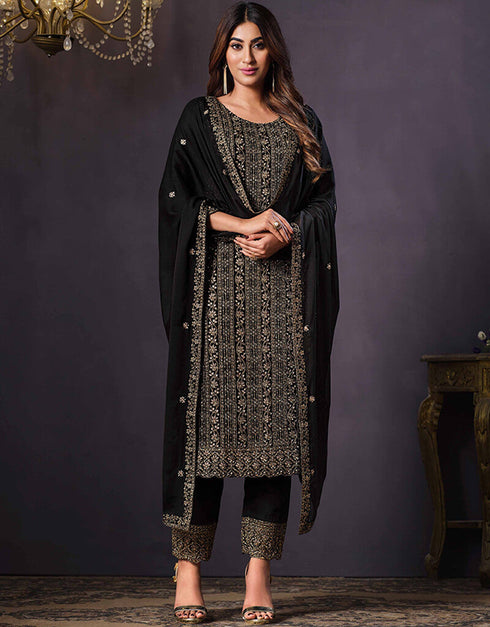 Black 2 Tone Catonic Georgette Pant Straight