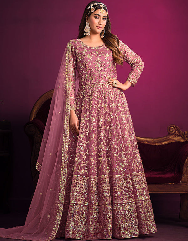 Tulip Pink Net Pant Anarkali