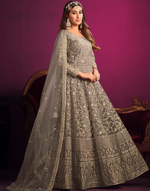 Pine Cone Net Pant Anarkali Closure View