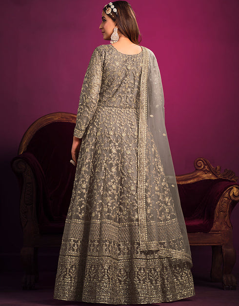 Pine Cone Net Pant Anarkali Back View