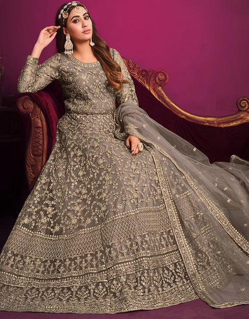 Pine Cone Net Pant Anarkali Salwar Kameez